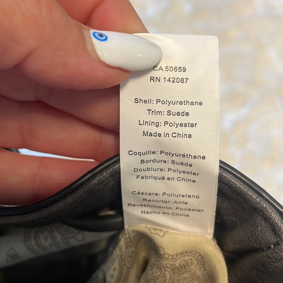 Simply Noelle embossed handbag with suede front fringe dark gray 2 hand handles - Picture 15 of 16